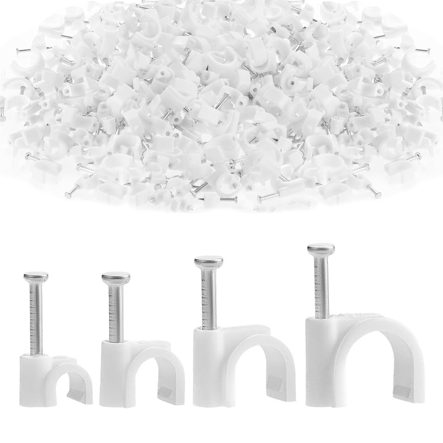 400PCS Cable Clips White - Wire Tidy Clips in 4 Sizes (4mm, 6mm, 8mm, 10mm) - Strong Steel U Nail Clips for Ethernet, Telephone, TV, USB Cables, and More