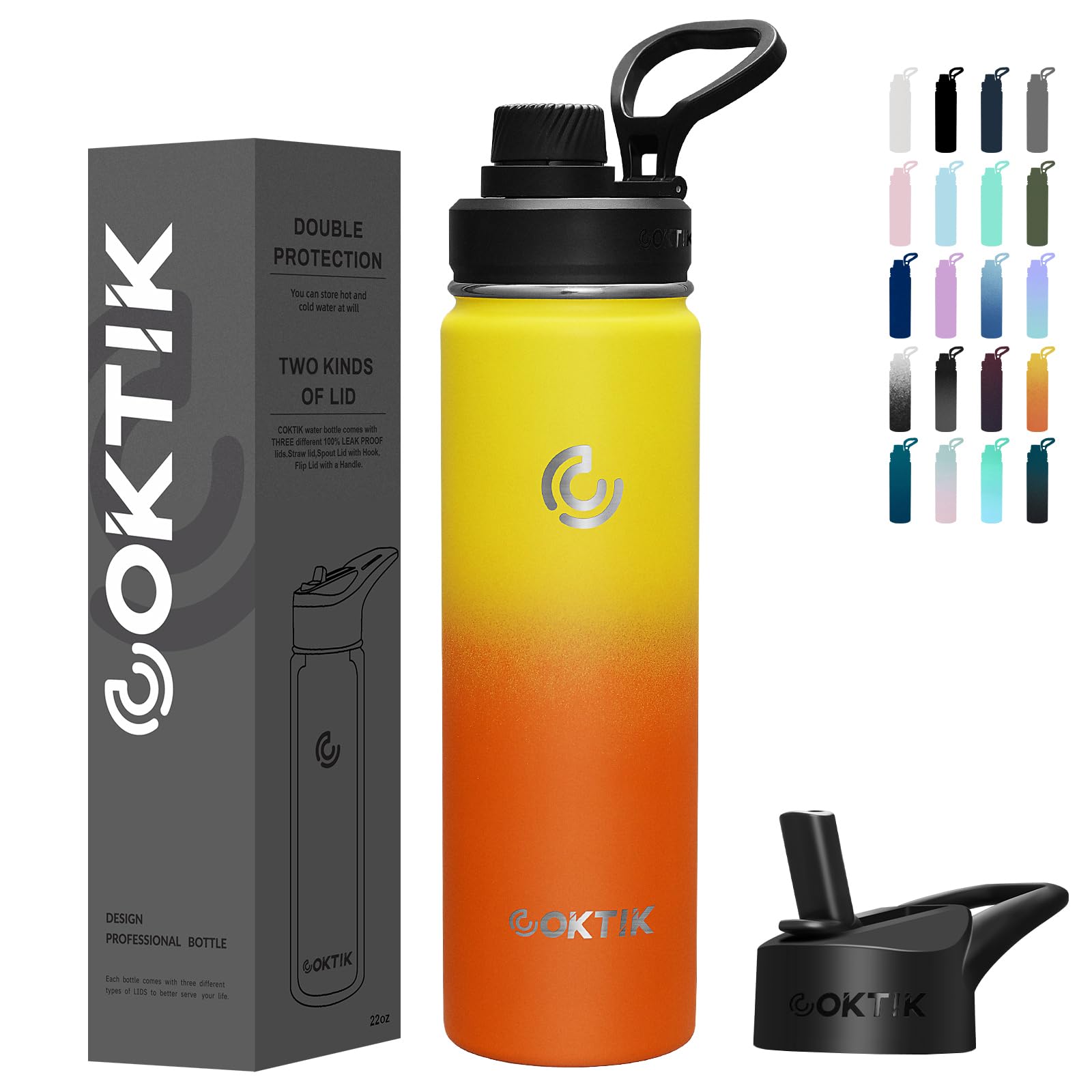 Photo 1 of COKTIK Insulated Stainless Steel Water Bottle With Straw Lid, 22 oz Wide Mouth Double Wall Vacuum Insulated Water Bottle Leakproof Lightweight for Hiking, Biking, Running(Fire)