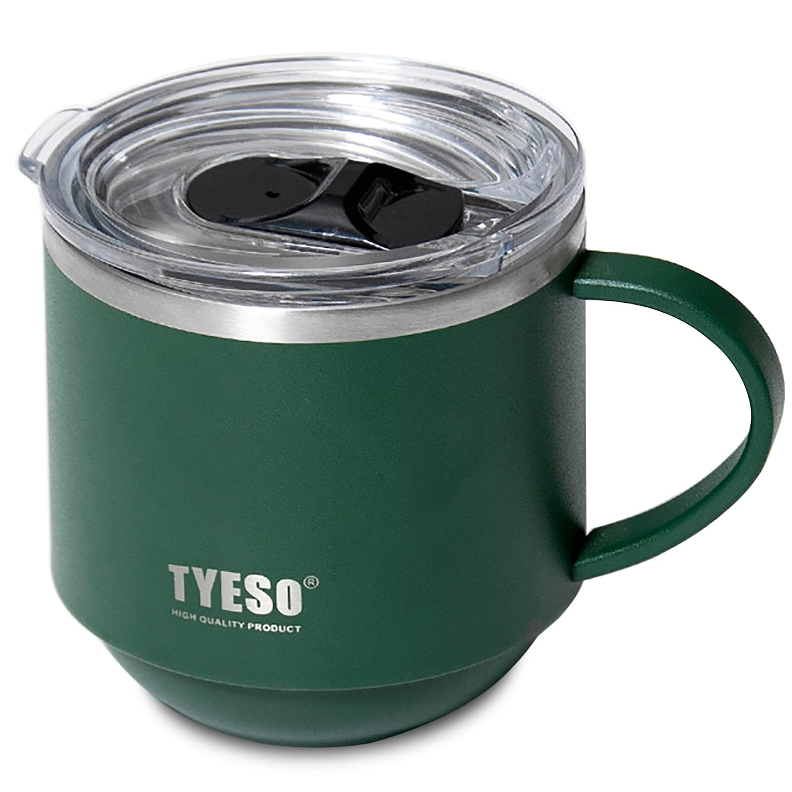 Klaraber Insulated Coffee Mug, Thermal Mug with Handle, Insulated Camping Mug with Lid, Double Walled Stainless Steel Beer Mug, Spill Proof, Reusable, 330ml /11 oz (Green)