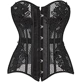Dreay Black Women's Breathable Corset Top - Sexy See Through Mesh - Satin Overbust Lace Up - Waist Trainer for Women