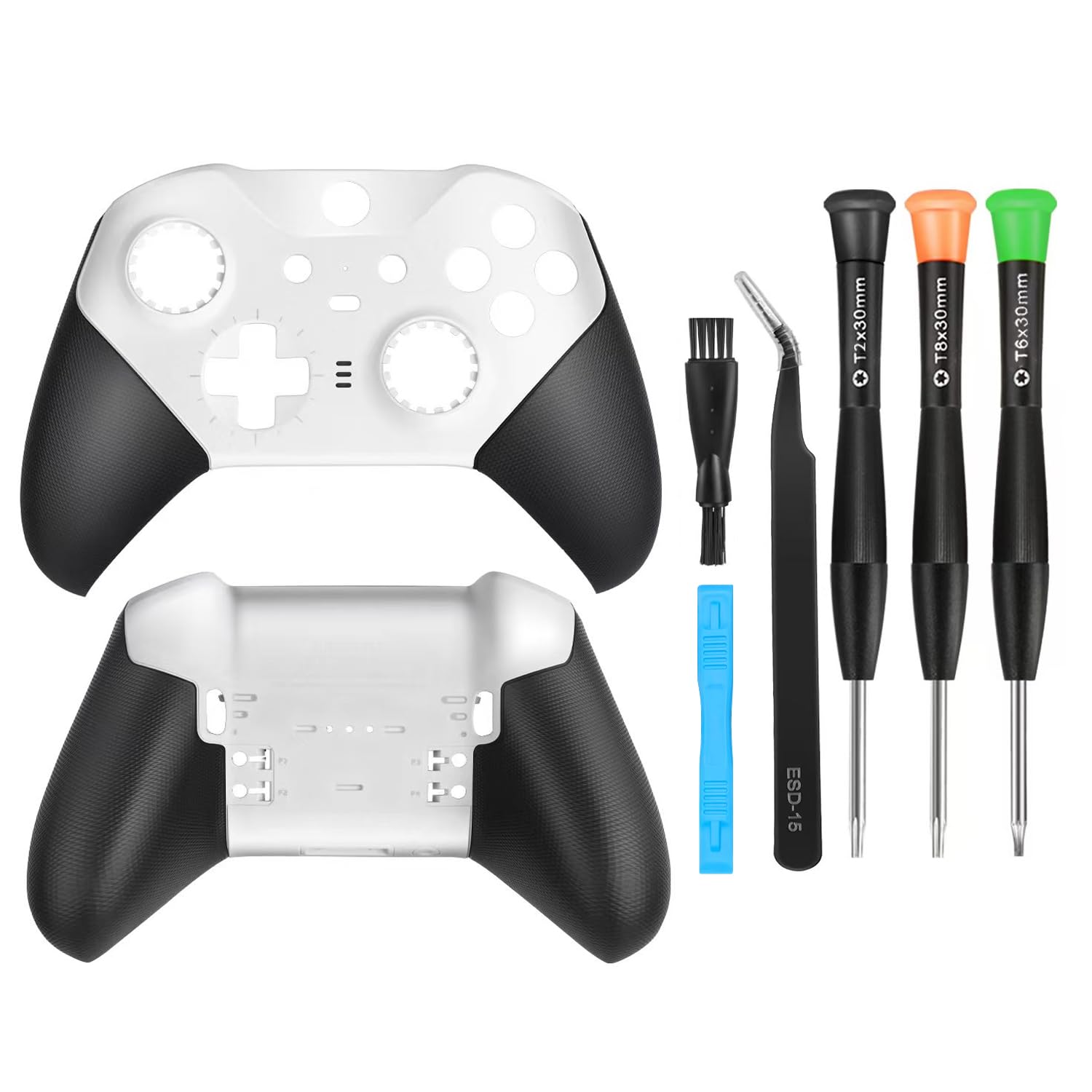 Photo 1 of Front Back Housing Shell Faceplate Grip Cover Replacement Repair Parts Accessories Kit for Elite Series 2 Controller (White)