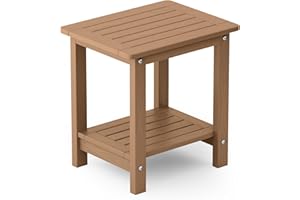 YEFU Outdoor Side Table for Patio: 16" HIPS Weather - Resistant Adirondack Tables - Waterproof Small Square End Tables for Backyard Pool Porch Balcony - Indoor Outdoor Double Layer Table Teak
