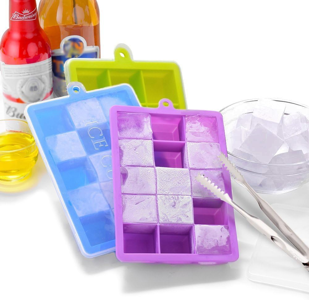 3 Packs Ice Cube Tray Silicone Ice Trays with Lid Easy Release BPA Free Ice Cube Mold Make 45 Large Ice Cube Flexible Ice Cube Moulds