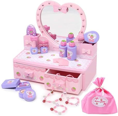 Amazon マザーガーデン おままごと 野いちご ハートのドレッサー ギフト袋 女の子 おもちゃ 木製 お化粧セット メイクアップ おもちゃ