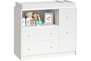 GOFEI Baby Changing Dresser with Large Tabletop, 3 Drawers, 1 Cabinets, and Open Storage Shelf – Ideal Changing Table for Nurseries and Baby Rooms