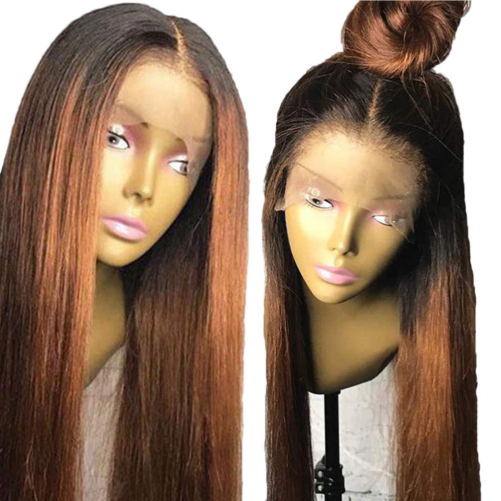 Ombre 1B/27 Color Lace Front Human Hair Wigs For Black Women Virgin Human Hair Straight Wig With Baby Hair Natural Hairline (24 Inch, 1B/30 Lace Front Wig)