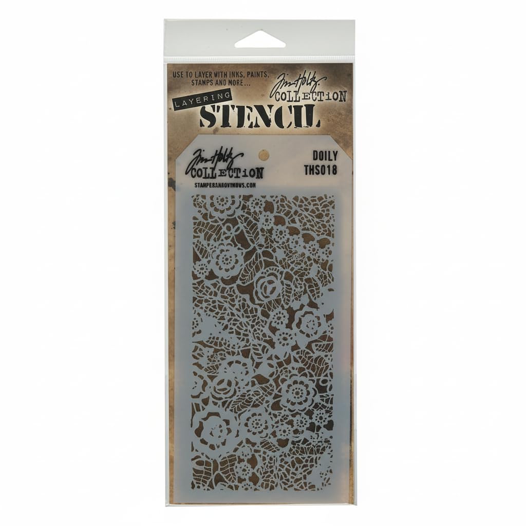 Art Gone Wild Plastic Tim Holtz Doily Stencil, 4.125"X8.5", White