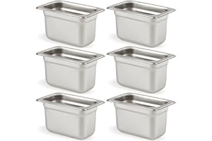CURTA 6 Pack Anti-Jam Hotel Pans, 1/9 Size 4 Inch Deep, NSF Commercial 18/8 Stainless Steel Chafing Steam Table Pan, Catering Storage Metal Food Pan