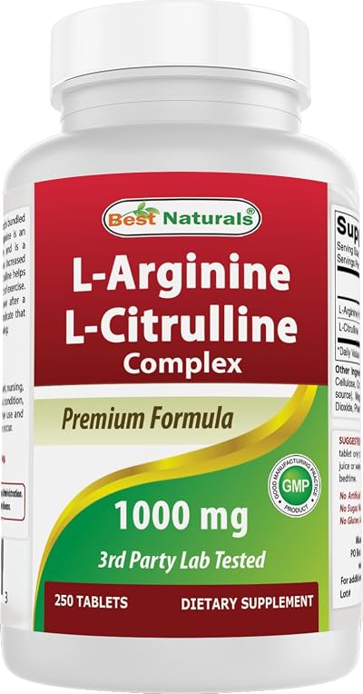 Best Naturals L Arginine L Citrulline Complex 1000 mg 250 Tablets