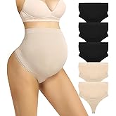 Boguish Maternity Underwear Thong for Women, Pregnancy Shapewear Over The Belly Support Seamless Pregnant Panties 5-Pack