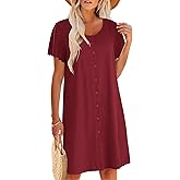 Ekouaer Womens' Cotton Nightgown Ladies Short Sleeve Sleepshirt V Neck Button Down Night Gowns Casual House Dress