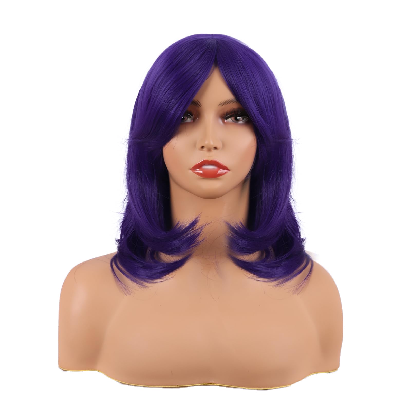 MapofBeauty 18 Inch/45 cm Layered Bangs Straight Synthetic Fiber Shoulder Length Hair Daily Use Wig (Dark Purple) — image 1