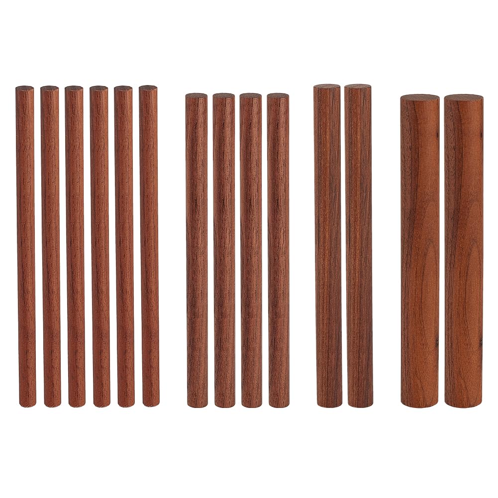 OLYCRAFT 14 Pcs 4 Size Walnut Dowel Rods Dowel Rods Wood Sticks 15cm Unfinished Round Sticks Wooden Carving Blocks Waxed Wooden Sticks for Building Model Material DIY Craft Supplies - Coconut Brown