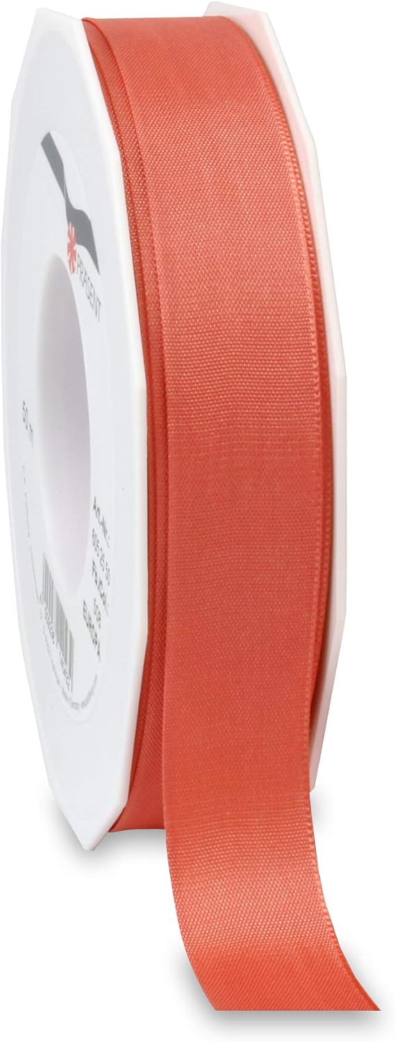 Präsent - Europa Taffeta Ribbon Living Coral 25 mm Width, 50 m Length, Lime Green