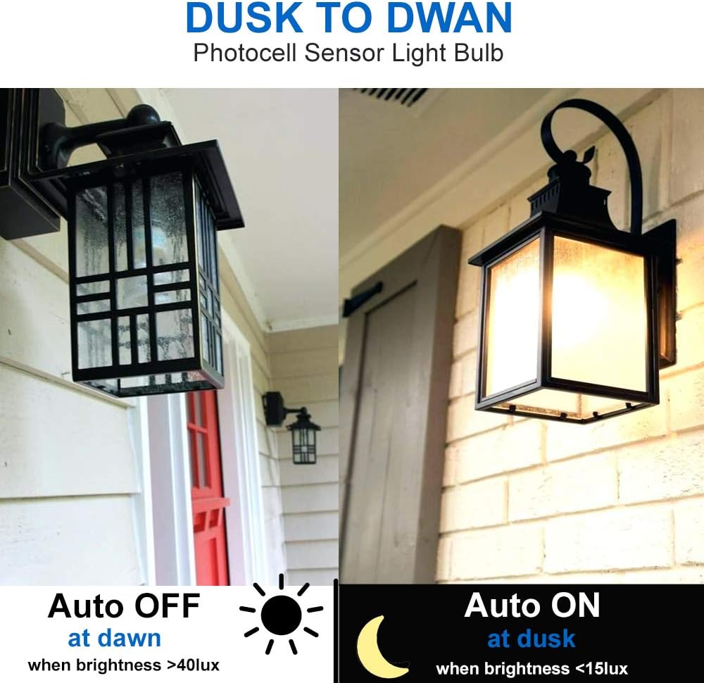 FTL Dusk Till Dawn Light Bulb LED 3000K Warm White 9W(60W Equivalent) 850LM A60 E27 Outdoor Light Sensor Bulb for Porch Garage - Image 3