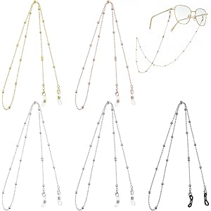 Bruislard 5 Piece Eyeglass Holders Around Neck Beaded Eyeglasses Lanyard Vintage Reading Glasses Chain with Eyeglass Loop Eye