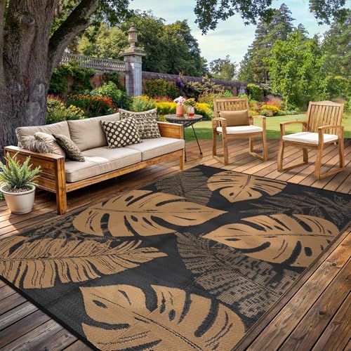 Waterproof 8x10 Outdoor Rug for Patio Reversible Plastic Straw Rug Tropical Cam…