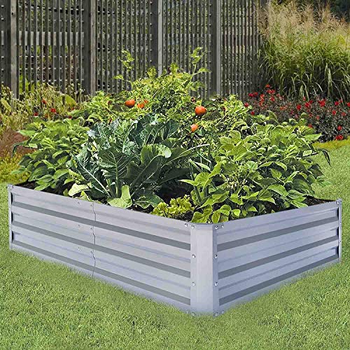 FOYUEE Galvanized Raised Garden Beds for Vegetables Metal Planter Boxes Outdoor Large Patio Bed Kit Planting Herb, 6x3x1ft