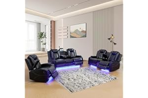 A Ainehome Luxury Living Room Furniture Sets Power Recliner Sectional Sofa Recliner Couch Set Leather Couch and Reclining Sofa Set Loveseat Chair for House/Office(A-Black)