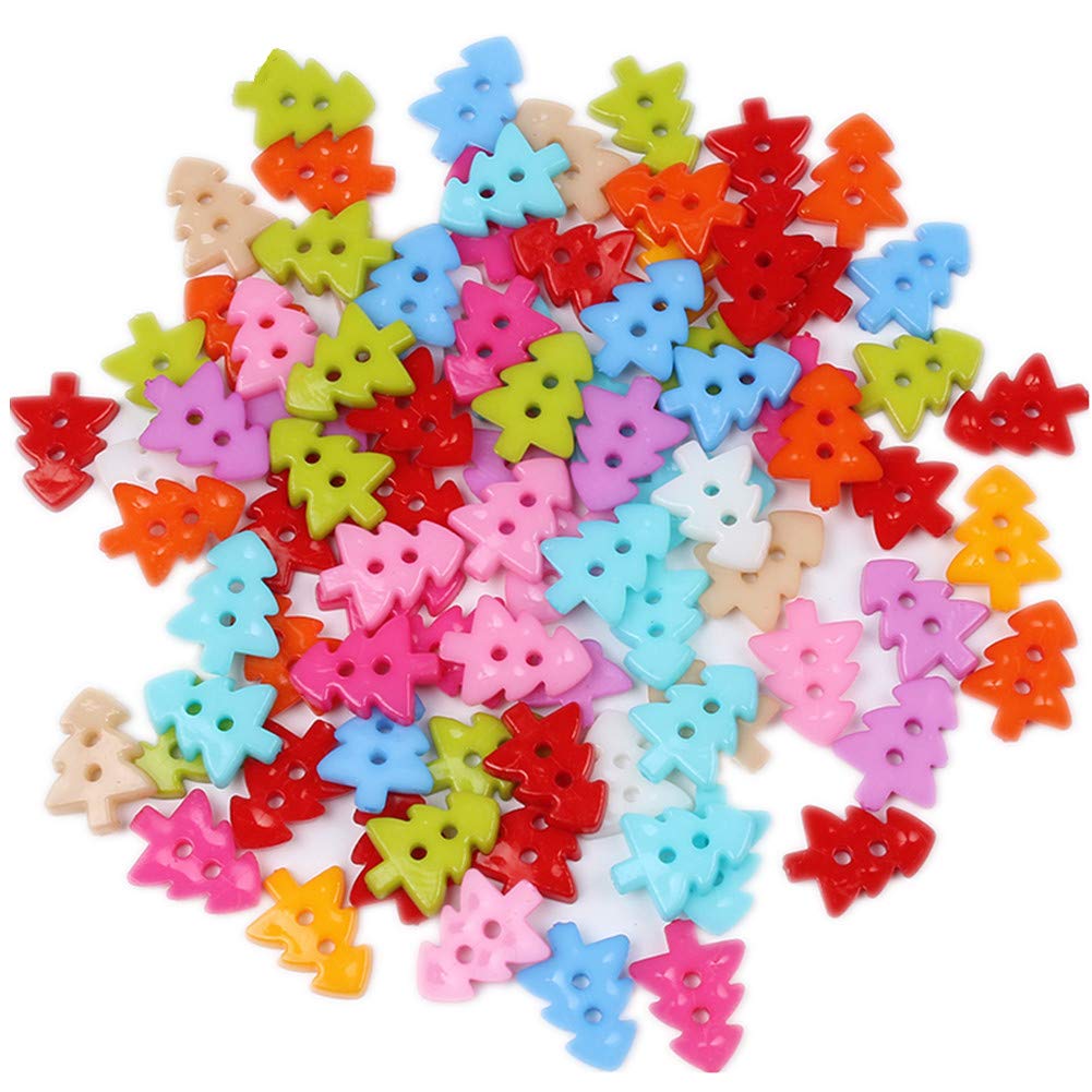 400pcs Cute Animal Fruit Heart Star Resin Buttons 2 Holes Small Sewing Decorative Buttons Beads Charms for Jewelry Scrapbooking Painting Crafts Embellishments(Christmas Tree)