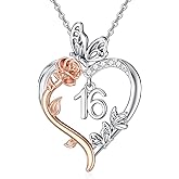 TOUPOP Gifts for Her Rose Heart Necklace 925 Sterling Silver Heart Butterfly Pendant Sweet Year Old Jewelry Anniversary Valentines Day Birthday Gifts Women Girlfriend Wife Mom Grandma