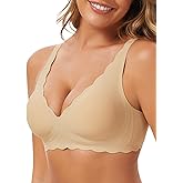 BOUFOR Seamless Wavy Bra Padded Bralette - Deep V Bras for Women Smoothing Back Scalloped Wireless Lifting Soft Jelly Bra
