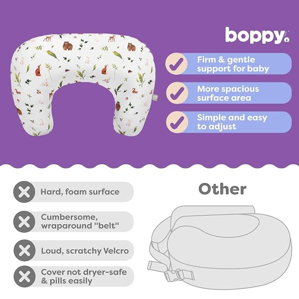 BOPPY NURSING PILLOW – FIRM, ERGONOMIC U-SHAPED BOTTLE AND BREASTFEEDING PILLOW WITH HIGH LIFT FOR COMFORT AND SUPPORT, SPACIOUS SURFACE – NEUTRAL PLANTS AND ANIMALS