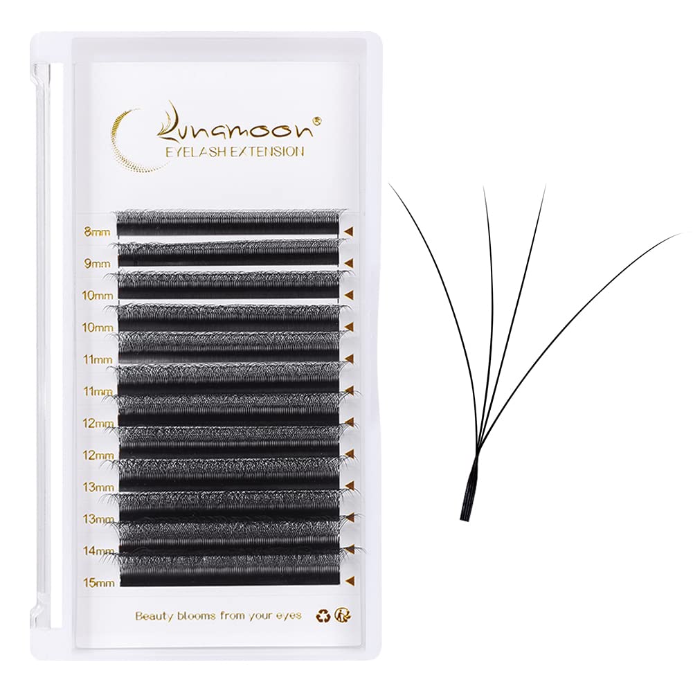 Lunamoon Volume Eyelashes, 4D W Eyelash Extension, Premade Fans Eyelash Extensions, Eyelash Extensions, Pre-Fanned Eyelashes, W Eyelashes (4D-0.07C/8-15 mm)