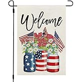 CROWNED BEAUTY 4th of July Patriotic Garden Flag for 12×18 Inch Double Sided Outside Small Floral Mason Jar Welcome Independence Day Yard Decorations