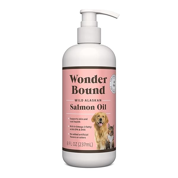 AMAZON BRAND – WONDER BOUND WILD ALASKAN SALMON OIL – SKIN AND COAT SUPPORT, OMEGA 3 SUPPLEMENT FOR DOG AND CAT , 8 FL OZ