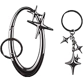 HICOHAND Star Carabiner Y2K Keychains, Black Extra-large Stainless Steel Chrome Key Ring with Stars Keychain for Backpack, Handbag, Keys, Belt, Trendy Gift