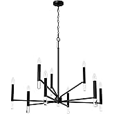Hunter - Sunjai 9-Light Matte Black, Extra Large Chandelier, Dimmable, Formal Style, Candle Shaped, for Bedrooms, Kitchens, D