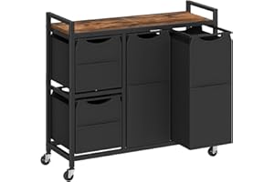 HOOBRO Laundry Sorter with 4 Section, 39 Gal. (147 L) Laundry Hamper with Wheels, Rolling Laundry Basket with Shelf, Pull-Out Detachable Bags, Side Pockets, Rustic Brown and Black BF14XY01N1