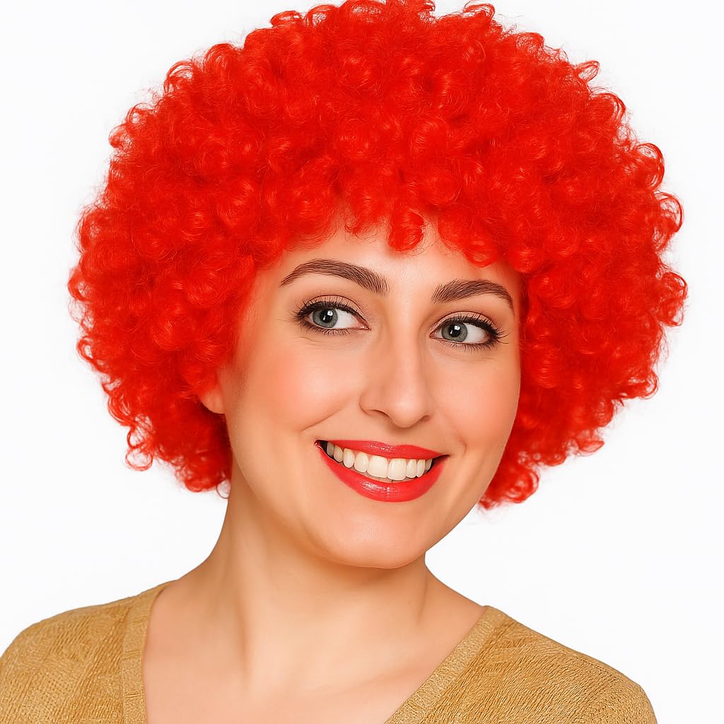 Unisex Clown Wig Circus Funny Fancy Party Dress Accessory Afro Stag Do Fun Joker (Red)