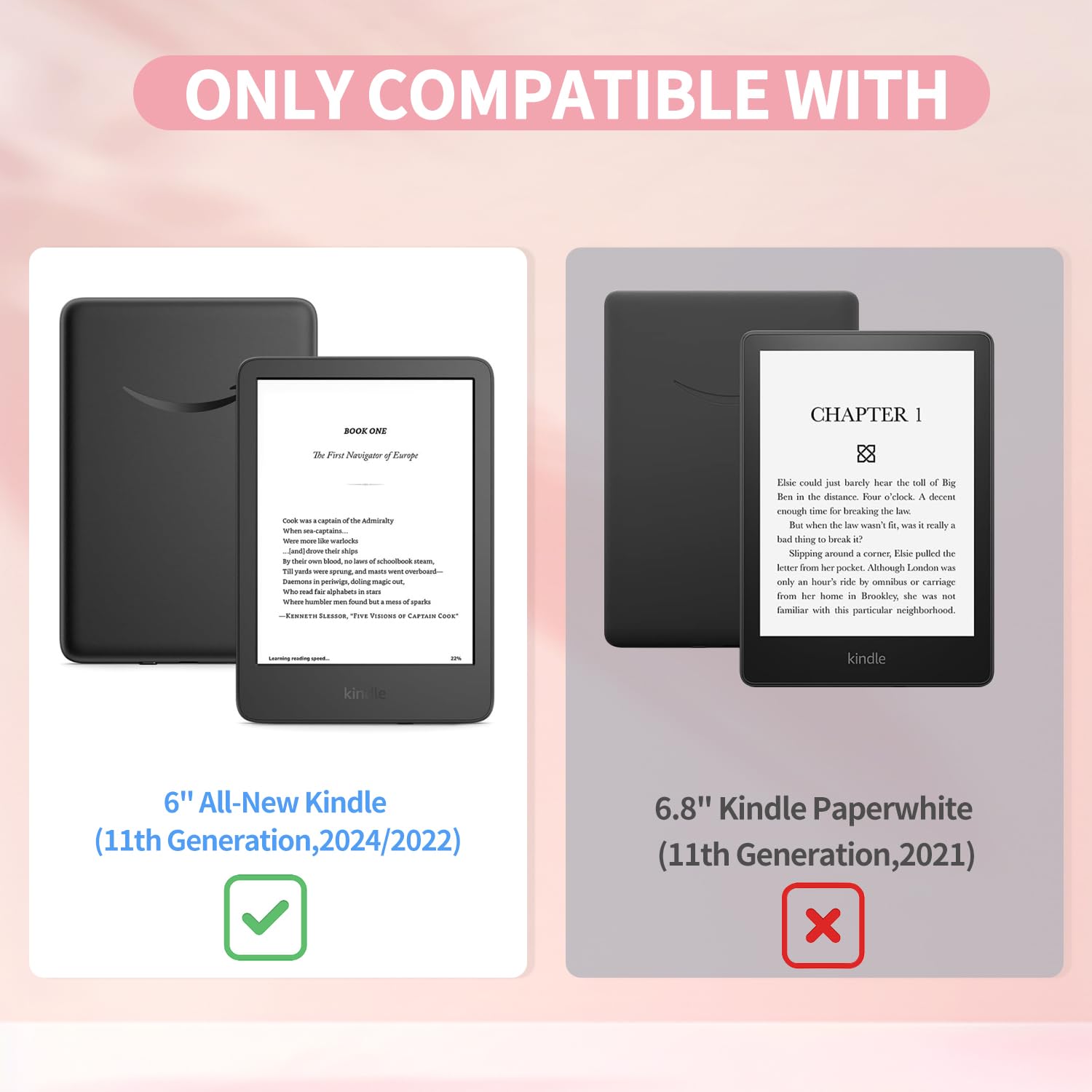 Case for All-New 6 inch Kindle (11th Generation, 2024/2022 Release), Sanyetral Slim PU Leather Cover with Magnetic TPU Back and Auto Sleep/Wake, Not for TCL Remarkable Kobo -Light Pink