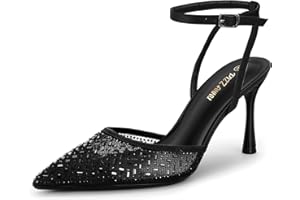 PIZZ ANNU Women's Cienna High Heels Sexy Stiletto Pumps Closed Toe Mesh Sparkly Rhinestones Ankle Strap Dress Wedding Party Pumps Shoes