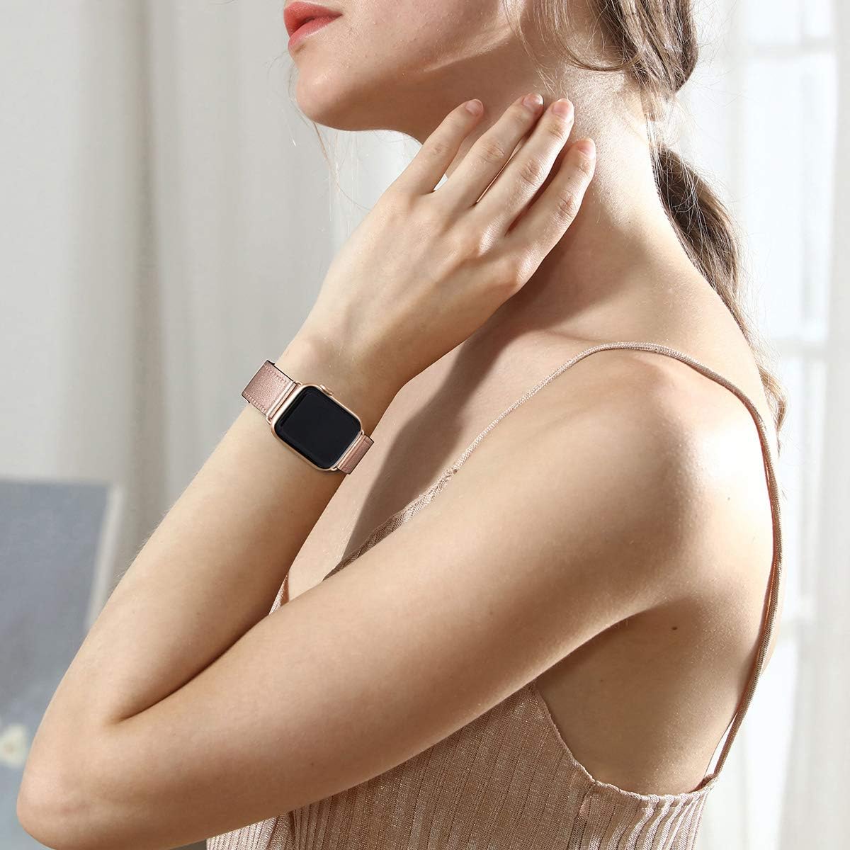 SUNFWR Strap Compatible with Apple Watch 38mm 40mm 41mm, Thin Genuine Leather Replacement starp - Image 5