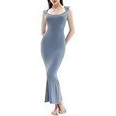 PUMIEY Women's Square Neck Cap Sleeve Maxi Dress Ribbed Bodycon Dress Summer Dresses for Women