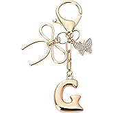 Sylixonae Bubble Initial Keychain with Bow & Butterfly - Gold Letter Bag Charms for Women, Cute Purse Handbag Accessories
