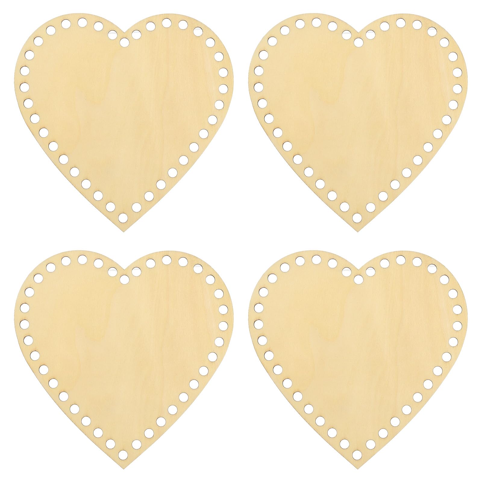 PATIKIL 6" x 6" Crochet Basket Bottom, 4Pcs Heart Shape Blank Crochet Knitting Wooden Base for DIY Craft Weaving Basket Making Supplies Home Decoration