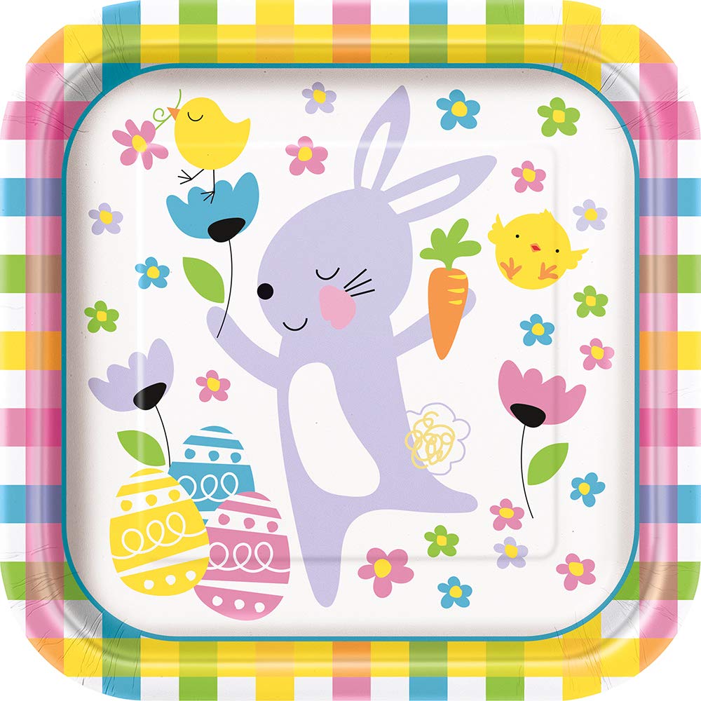 Unique Party 72645 - 23cm Gingham Easter Paper Plates, Pack of 8