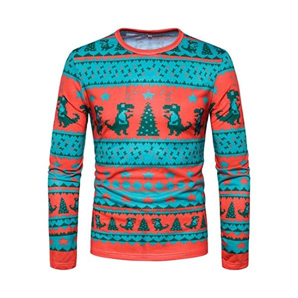 Elogoog Men's Silm Fit Christmas Ugly Reindeer Xmas Party Long Sleeve T-Shirt
