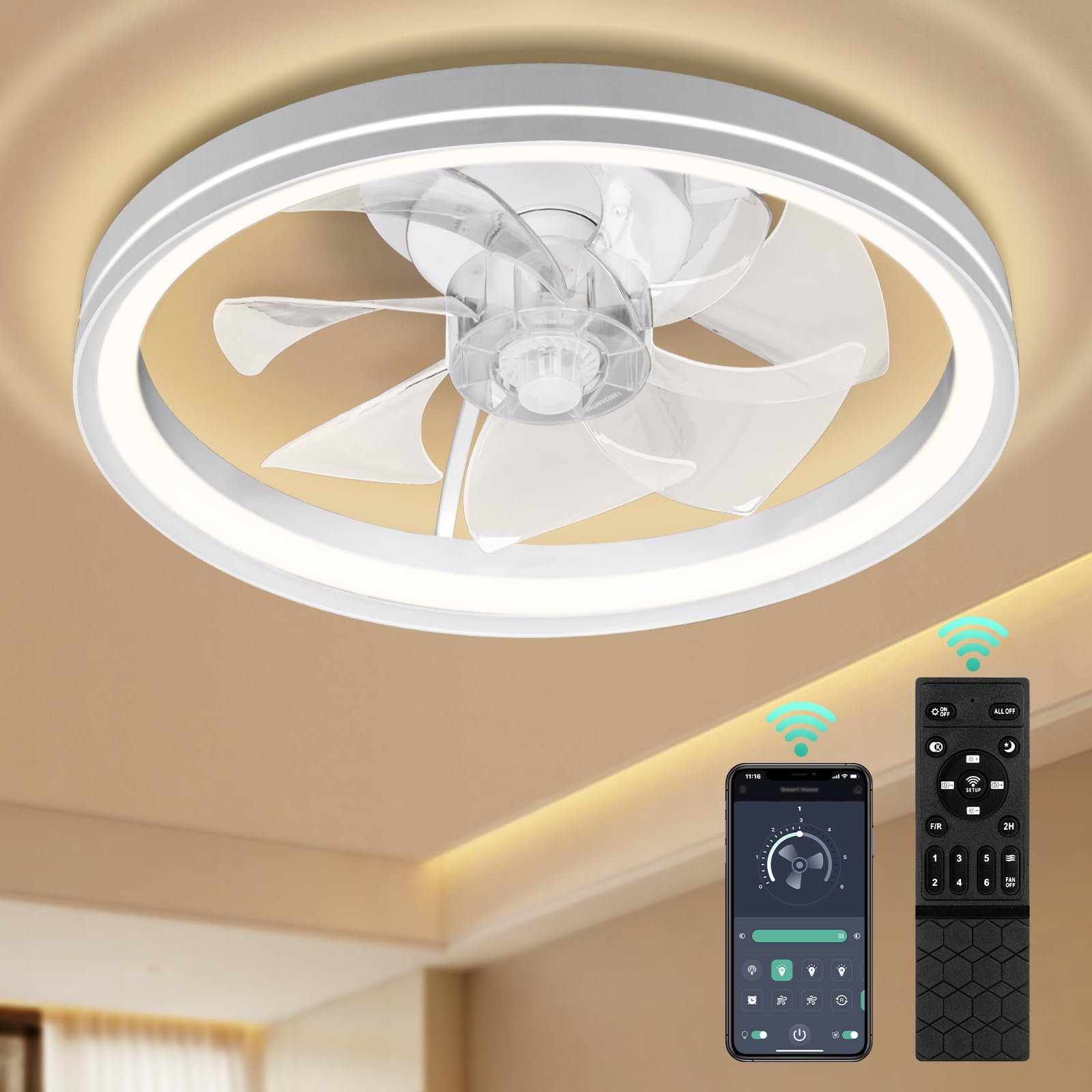 20In Low Profile Ceiling Fans with Lights, Modern