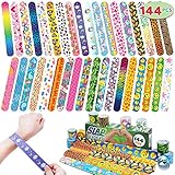 JOYIN 144 Pcs Slap Bracelets for Kids, Bulk Wristbands with Animals, Friendship, Heart, Party Favors, Classroom Prizes Birthday Exchanging Gifts,Goodies Bag Stuffers Fillers