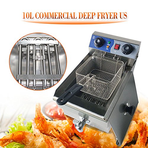 ZXMOTO 10L Commercial Deep Fryer with Basket Strainer Perfect for Chicken, Shrimp, French Fries Timer and Drain Stainless Steel 110V