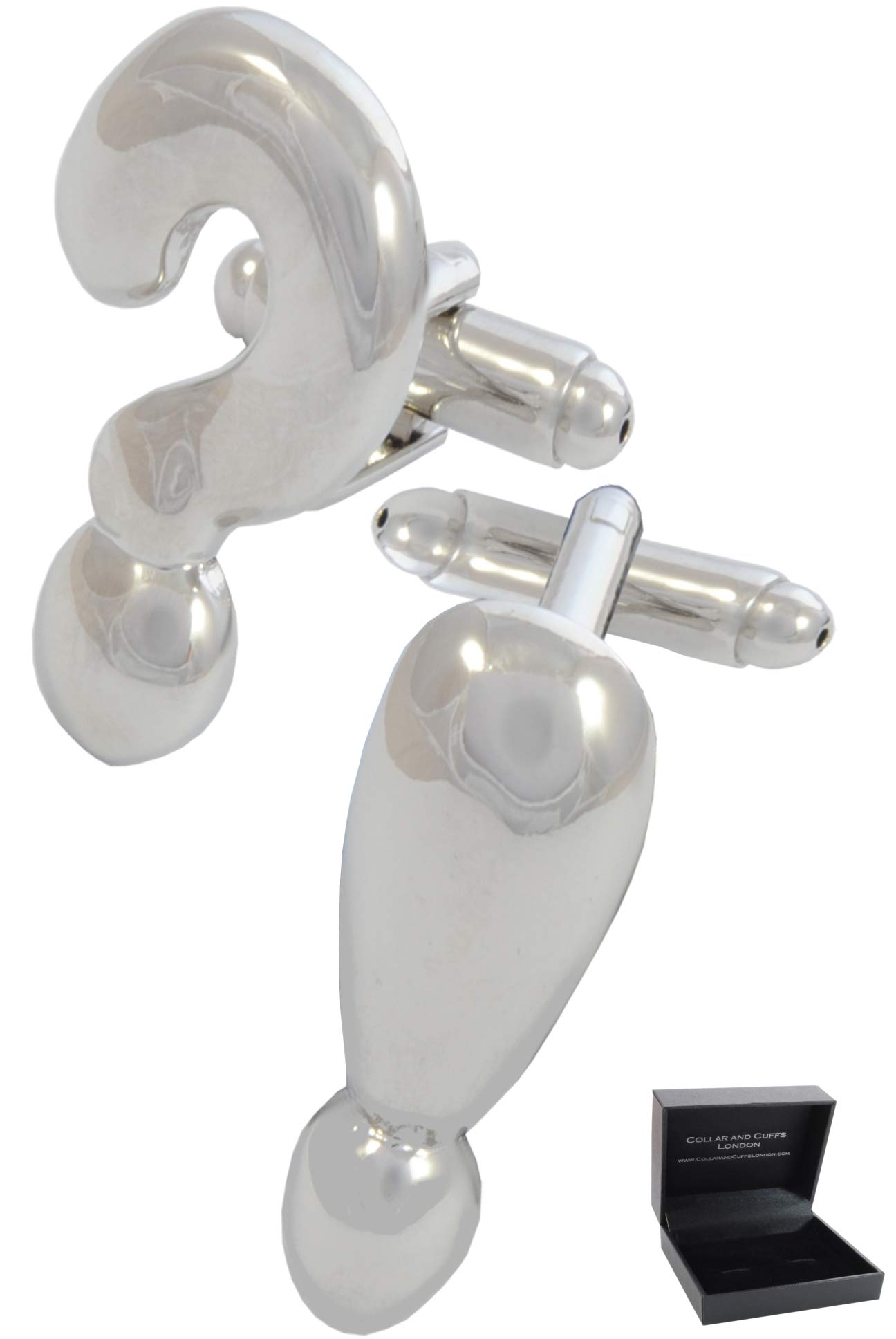 Cufflinks for Men + Presentation Box - Silver Colour - Question Mark and Exclamation Mark - Brass Metal - English Grammar Teacher - One Pair