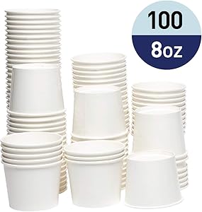 Papernain Paper Disposable Ice Cream Cups, Dessert Bowls (White, 8 oz, 100-Count)