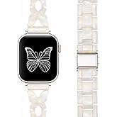 Light Apple Watch Band -D-shaped Design Resin iWatch Bands Starlight, Apple Watch Bands for Women Men, Compatible with Apple Watch Ultra 2 1 Series 11 SE 10 9 8 7 6 5 4 3(Color White, 38mm/40mm/41mm/42mm)