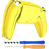 eXtremeRate Chrome Gold Glossy Custom Back Plate Bottom Shell Compatible with ps5 Controller, Replacement Back Shell Cover Compatible with ps5 Controller