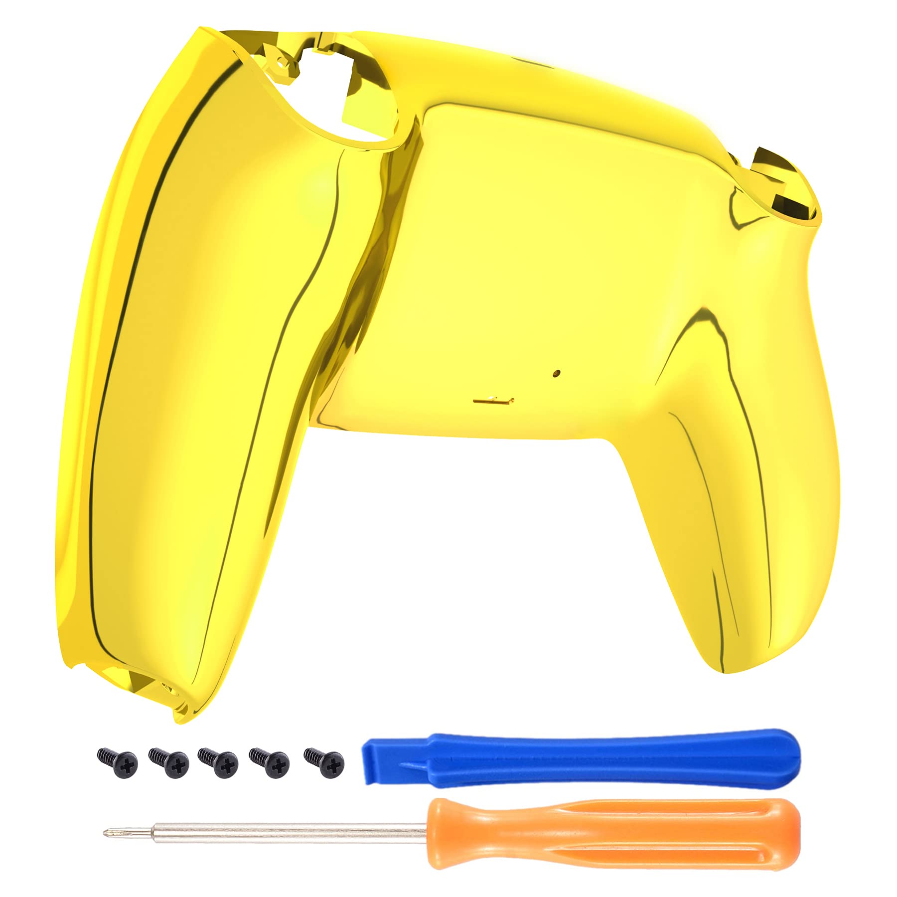 eXtremeRate Chrome Gold Glossy Custom Back Plate Bottom Shell Compatible with ps5 Controller, Replacement Back Shell Cover Compatible with ps5 Controller
